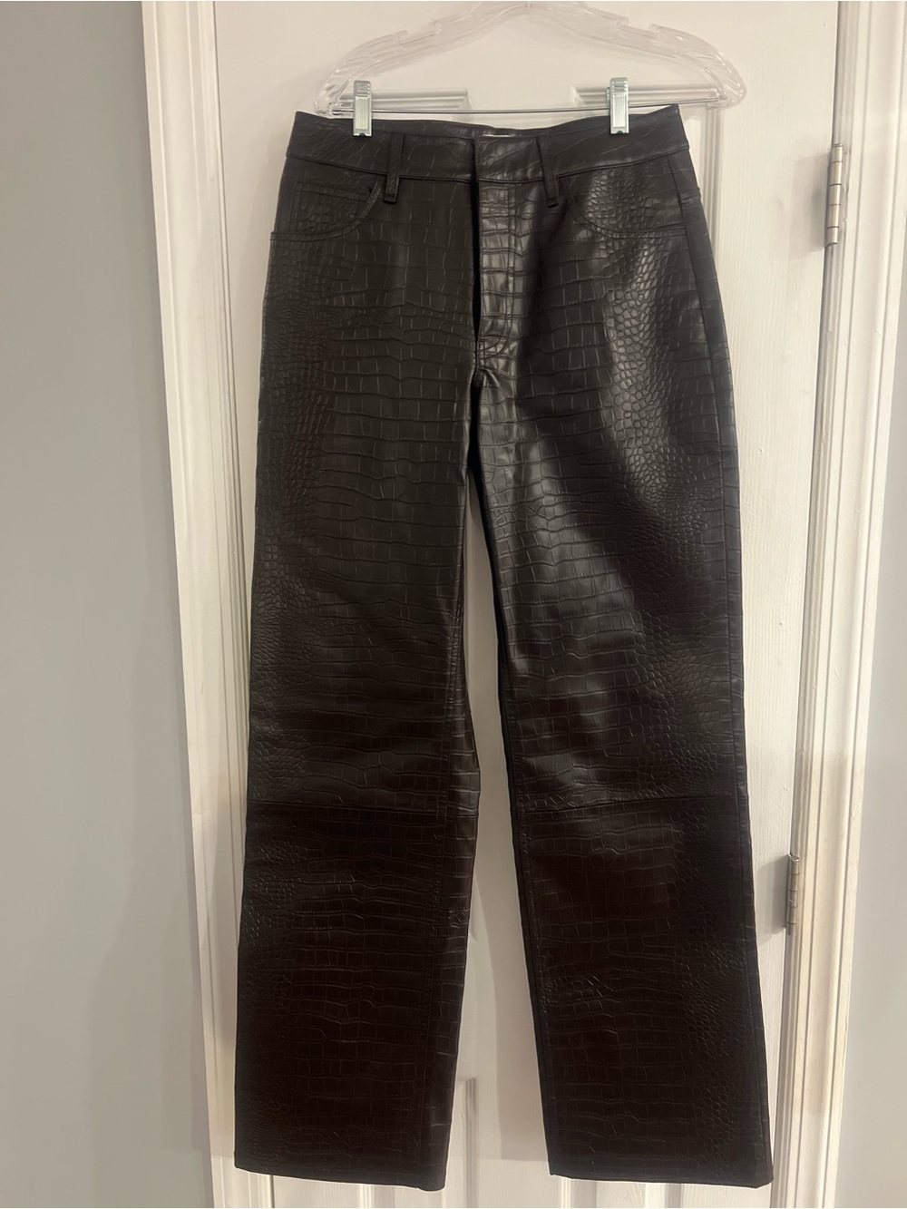 The Frankie Shop Chocolate Brown Croc-Embossed Faux Leather Pants